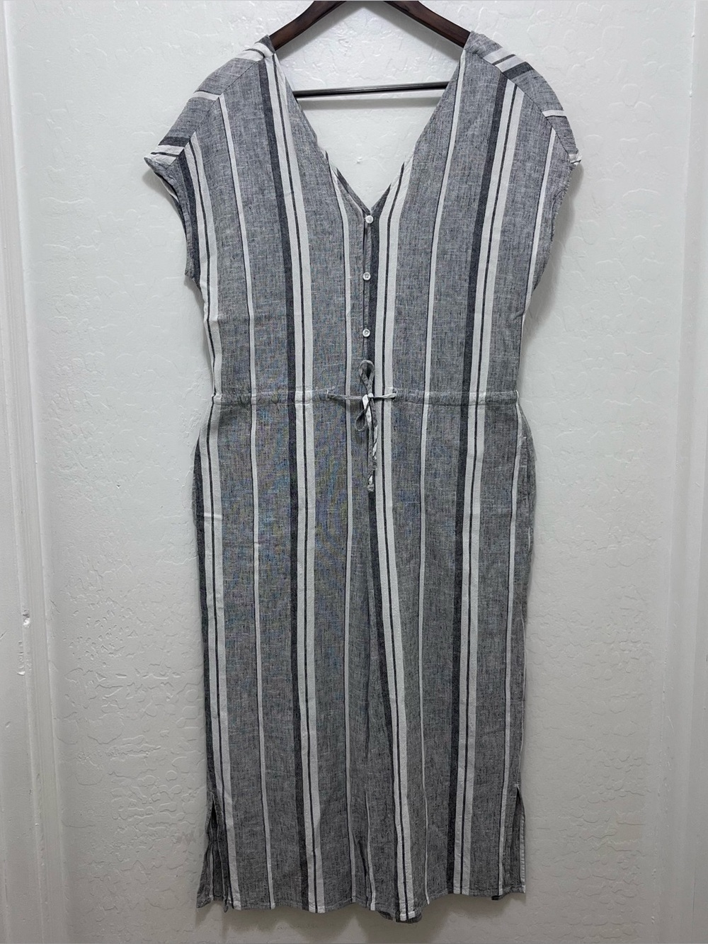 Cloth & Stone Striped Wide Leg Jumpsuit - Linen Blend Drawstring Waist Coastal
